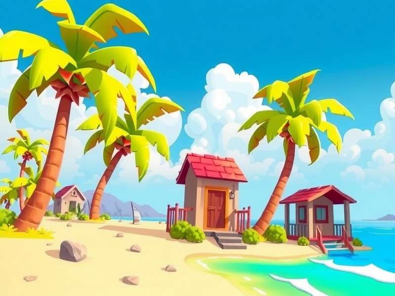 Upcoming Goa Level in Pepper Dash Hero Preview image of the upcoming Goa Beach level in Pepper Dash Hero, featuring palm trees and beach shacks